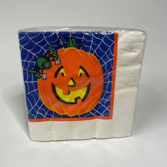 Vintage 90's Halloween Jack O Lantern Paper Napkins Party Deadstock 16 pk Retro - Picture 1 of 7